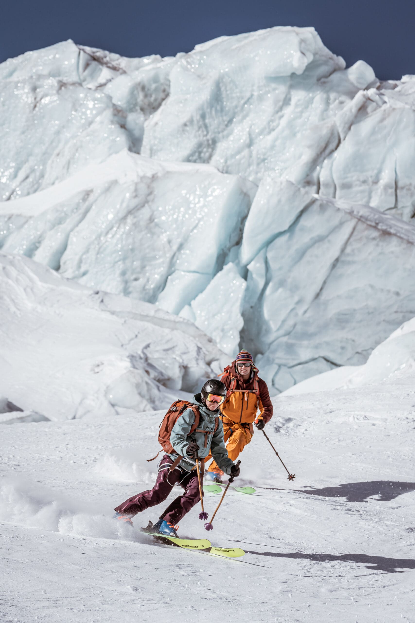 This is a photo of Outdoors, Nature, Clothing, Glove, Person, Footwear, Shoe, Ice, Helmet, Piste, Snow, Sport, Accessories, Glasses, Mountain, Leisure Activities, Skiing, Backpack, Bag